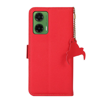 For Motorola Moto G35 Side-Magnetic TJ Genuine Leather RFID Phone Case(Red) - Motorola Cases by buy2fix | Online Shopping UK | buy2fix