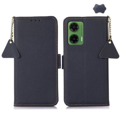 For Motorola Moto G35 Side-Magnetic TJ Genuine Leather RFID Phone Case(Blue) - Motorola Cases by buy2fix | Online Shopping UK | buy2fix