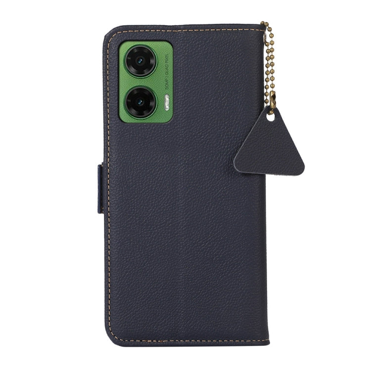 For Motorola Moto G35 Side-Magnetic TJ Genuine Leather RFID Phone Case(Blue) - Motorola Cases by buy2fix | Online Shopping UK | buy2fix