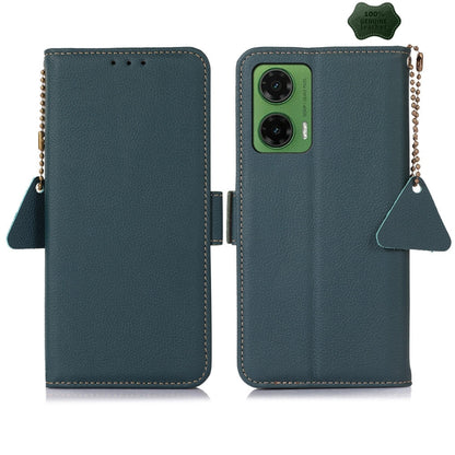 For Motorola Moto G35 Side-Magnetic TJ Genuine Leather RFID Phone Case(Green) - Motorola Cases by buy2fix | Online Shopping UK | buy2fix