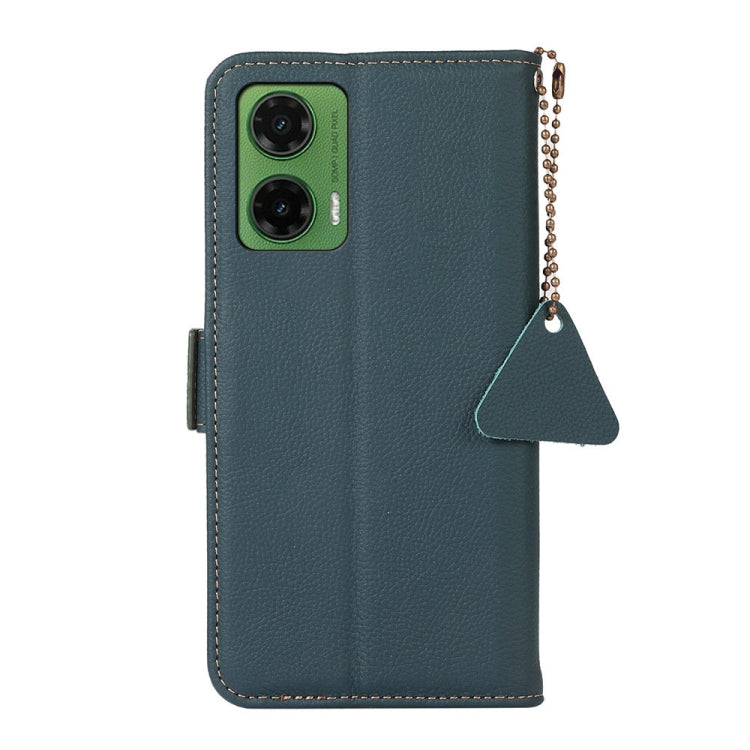 For Motorola Moto G35 Side-Magnetic TJ Genuine Leather RFID Phone Case(Green) - Motorola Cases by buy2fix | Online Shopping UK | buy2fix