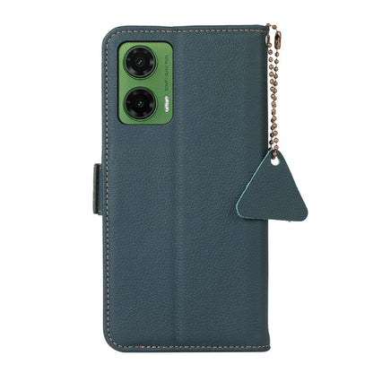 For Motorola Moto G35 Side-Magnetic TJ Genuine Leather RFID Phone Case(Green) - Motorola Cases by buy2fix | Online Shopping UK | buy2fix