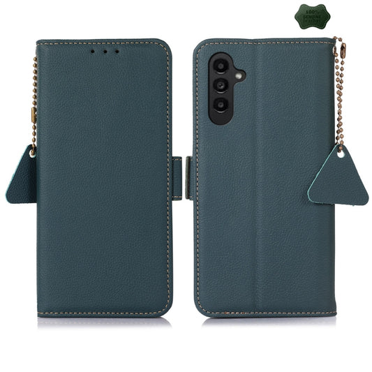 For Samsung Galaxy S24 FE 5G Side-Magnetic TJ Genuine Leather RFID Phone Case(Green) - Galaxy S24 FE 5G Cases by buy2fix | Online Shopping UK | buy2fix