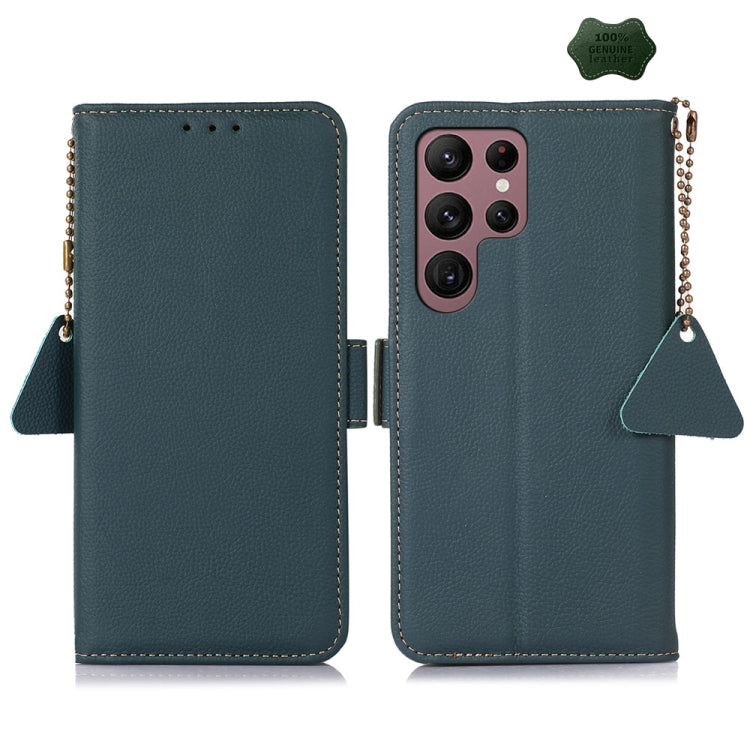 For Samsung Galaxy S25 Ultra 5G Side-Magnetic TJ Genuine Leather RFID Phone Case(Green) by buy2fix