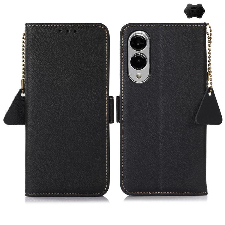 For Samsung Galaxy S25 Edge 5G Side-Magnetic TJ Genuine Leather RFID Phone Case(Black) - Galaxy S25 Edge 5G Cases by buy2fix | Online Shopping UK | buy2fix