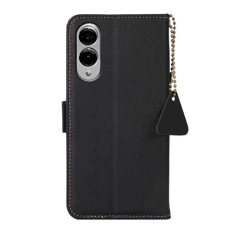 For Samsung Galaxy S25 Edge 5G Side-Magnetic TJ Genuine Leather RFID Phone Case(Black) - Galaxy S25 Edge 5G Cases by buy2fix | Online Shopping UK | buy2fix