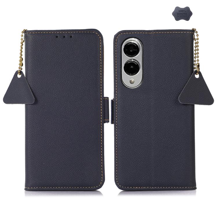 For Samsung Galaxy S25 Edge 5G Side-Magnetic TJ Genuine Leather RFID Phone Case(Blue) - Galaxy S25 Edge 5G Cases by buy2fix | Online Shopping UK | buy2fix