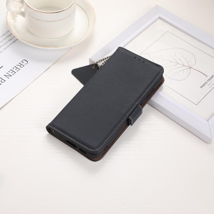 For Samsung Galaxy S25 Edge 5G Side-Magnetic TJ Genuine Leather RFID Phone Case(Blue) - Galaxy S25 Edge 5G Cases by buy2fix | Online Shopping UK | buy2fix