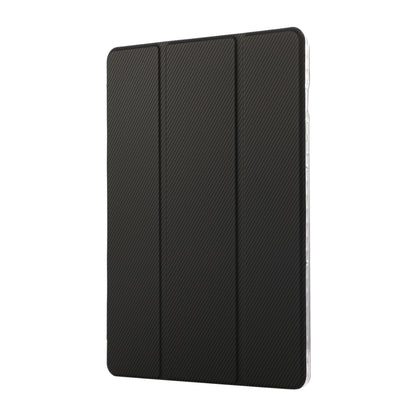 For Samsung Galaxy Tab S9 / S9 FE Carbon Fiber Clear Acrylic 3-Fold Leather Tablet Case(Black) - Galaxy Tab S9 Cases by buy2fix | Online Shopping UK | buy2fix