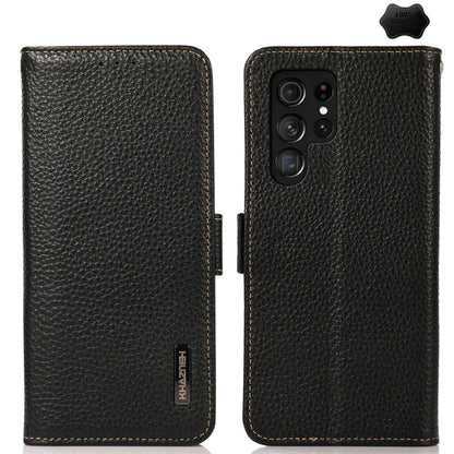 For Samsung Galaxy S25 Ultra 5G KHAZNEH Side-Magnetic Litchi Genuine Leather RFID Phone Case(Black) by buy2fix