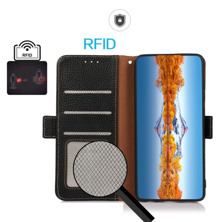 For Samsung Galaxy S25 Ultra 5G KHAZNEH Side-Magnetic Litchi Genuine Leather RFID Phone Case(Black) by buy2fix