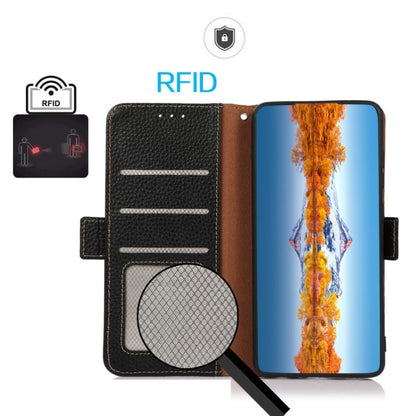 For Samsung Galaxy S25 Ultra 5G KHAZNEH Side-Magnetic Litchi Genuine Leather RFID Phone Case(Black) by buy2fix