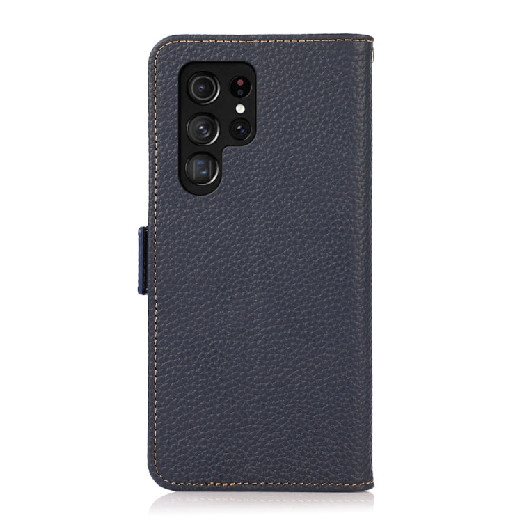 For Samsung Galaxy S25 Ultra 5G KHAZNEH Side-Magnetic Litchi Genuine Leather RFID Phone Case(Blue) by buy2fix