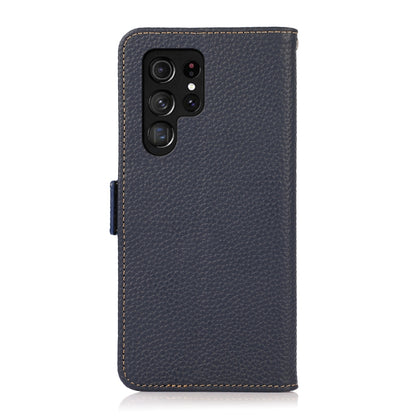 For Samsung Galaxy S25 Ultra 5G KHAZNEH Side-Magnetic Litchi Genuine Leather RFID Phone Case(Blue) by buy2fix