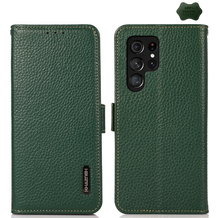 For Samsung Galaxy S25 Ultra 5G KHAZNEH Side-Magnetic Litchi Genuine Leather RFID Phone Case(Green) by buy2fix