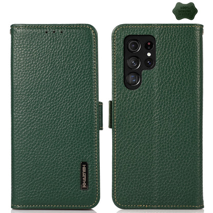 For Samsung Galaxy S25 Ultra 5G KHAZNEH Side-Magnetic Litchi Genuine Leather RFID Phone Case(Green) by buy2fix