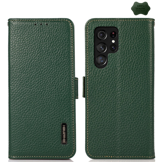For Samsung Galaxy S25 Ultra 5G KHAZNEH Side-Magnetic Litchi Genuine Leather RFID Phone Case(Green) by buy2fix