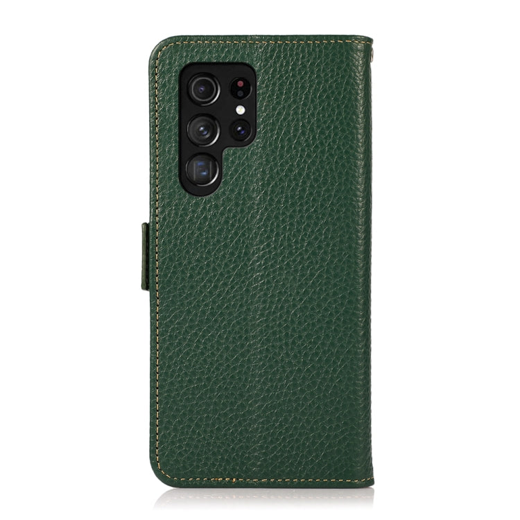 For Samsung Galaxy S25 Ultra 5G KHAZNEH Side-Magnetic Litchi Genuine Leather RFID Phone Case(Green) by buy2fix