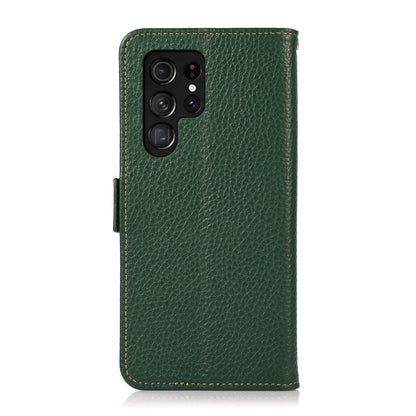 For Samsung Galaxy S25 Ultra 5G KHAZNEH Side-Magnetic Litchi Genuine Leather RFID Phone Case(Green) by buy2fix