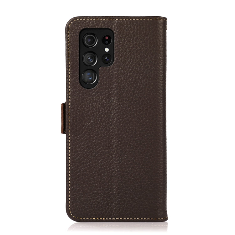 For Samsung Galaxy S25 Ultra 5G KHAZNEH Side-Magnetic Litchi Genuine Leather RFID Phone Case(Brown) by buy2fix
