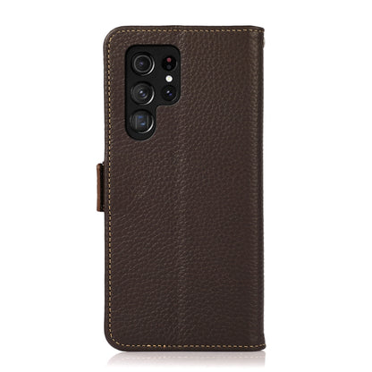 For Samsung Galaxy S25 Ultra 5G KHAZNEH Side-Magnetic Litchi Genuine Leather RFID Phone Case(Brown) by buy2fix