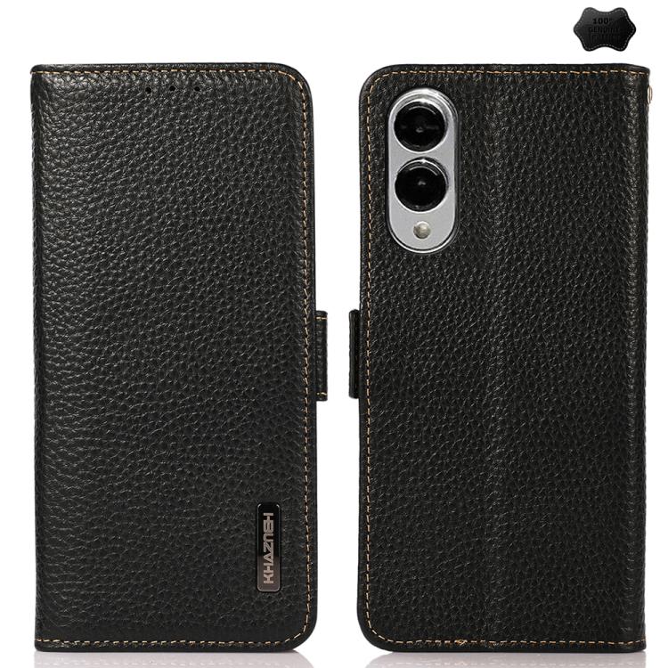 For Samsung Galaxy S25 Edge 5G KHAZNEH Side-Magnetic Litchi Genuine Leather RFID Phone Case(Black) - Galaxy S25 Edge 5G Cases by buy2fix | Online Shopping UK | buy2fix