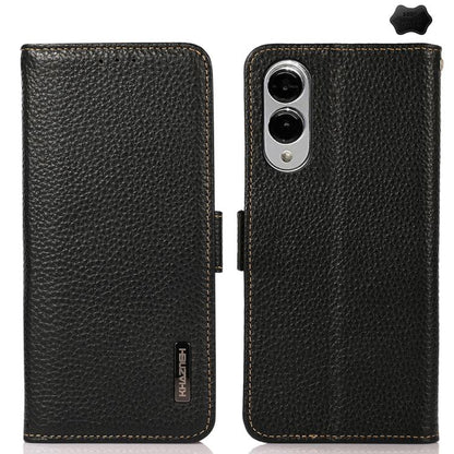 For Samsung Galaxy S25 Edge 5G KHAZNEH Side-Magnetic Litchi Genuine Leather RFID Phone Case(Black) - Galaxy S25 Edge 5G Cases by buy2fix | Online Shopping UK | buy2fix