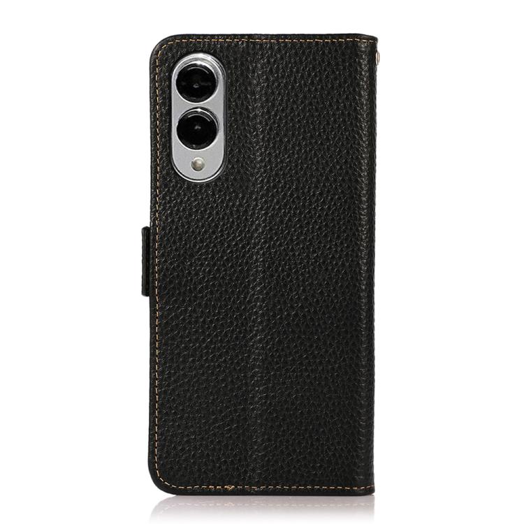 For Samsung Galaxy S25 Edge 5G KHAZNEH Side-Magnetic Litchi Genuine Leather RFID Phone Case(Black) - Galaxy S25 Edge 5G Cases by buy2fix | Online Shopping UK | buy2fix