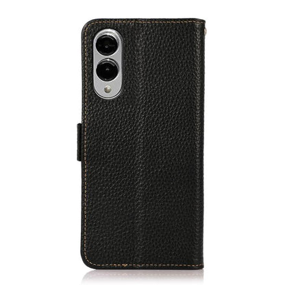 For Samsung Galaxy S25 Edge 5G KHAZNEH Side-Magnetic Litchi Genuine Leather RFID Phone Case(Black) - Galaxy S25 Edge 5G Cases by buy2fix | Online Shopping UK | buy2fix