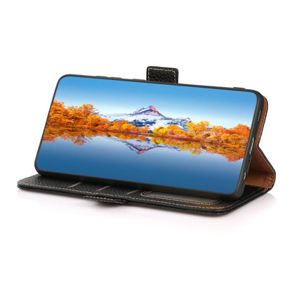 For Samsung Galaxy S25 Edge 5G KHAZNEH Side-Magnetic Litchi Genuine Leather RFID Phone Case(Black) - Galaxy S25 Edge 5G Cases by buy2fix | Online Shopping UK | buy2fix