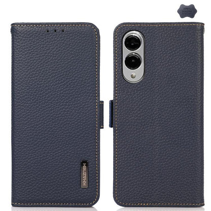 For Samsung Galaxy S25 Edge 5G KHAZNEH Side-Magnetic Litchi Genuine Leather RFID Phone Case(Blue) - Galaxy S25 Edge 5G Cases by buy2fix | Online Shopping UK | buy2fix