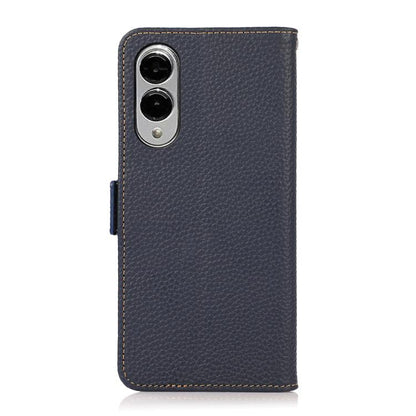 For Samsung Galaxy S25 Edge 5G KHAZNEH Side-Magnetic Litchi Genuine Leather RFID Phone Case(Blue) - Galaxy S25 Edge 5G Cases by buy2fix | Online Shopping UK | buy2fix