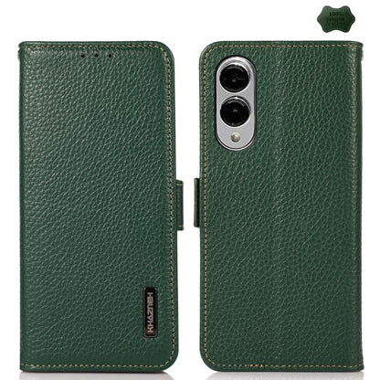 For Samsung Galaxy S25 Edge 5G KHAZNEH Side-Magnetic Litchi Genuine Leather RFID Phone Case(Green) - Galaxy S25 Edge 5G Cases by buy2fix | Online Shopping UK | buy2fix