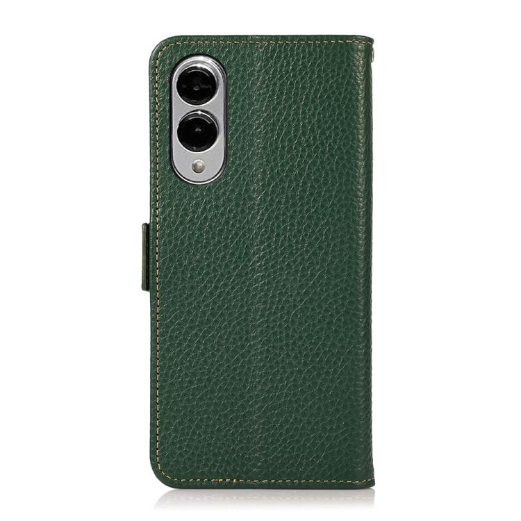 For Samsung Galaxy S25 Edge 5G KHAZNEH Side-Magnetic Litchi Genuine Leather RFID Phone Case(Green) - Galaxy S25 Edge 5G Cases by buy2fix | Online Shopping UK | buy2fix