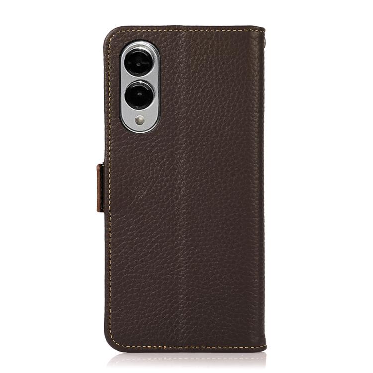 For Samsung Galaxy S25 Edge 5G KHAZNEH Side-Magnetic Litchi Genuine Leather RFID Phone Case(Brown) - Galaxy S25 Edge 5G Cases by buy2fix | Online Shopping UK | buy2fix
