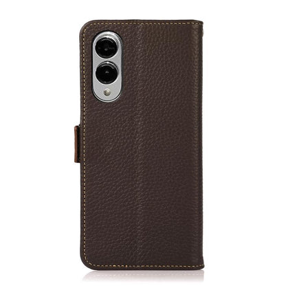 For Samsung Galaxy S25 Edge 5G KHAZNEH Side-Magnetic Litchi Genuine Leather RFID Phone Case(Brown) - Galaxy S25 Edge 5G Cases by buy2fix | Online Shopping UK | buy2fix