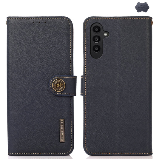 For Samsung Galaxy S24 FE 5G KHAZNEH Custer Genuine Leather RFID Phone Case(Blue) - Galaxy S23 FE 5G Cases by buy2fix | Online Shopping UK | buy2fix
