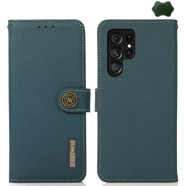 For Samsung Galaxy S25 Ultra 5G KHAZNEH Custer Genuine Leather RFID Phone Case(Green) by buy2fix