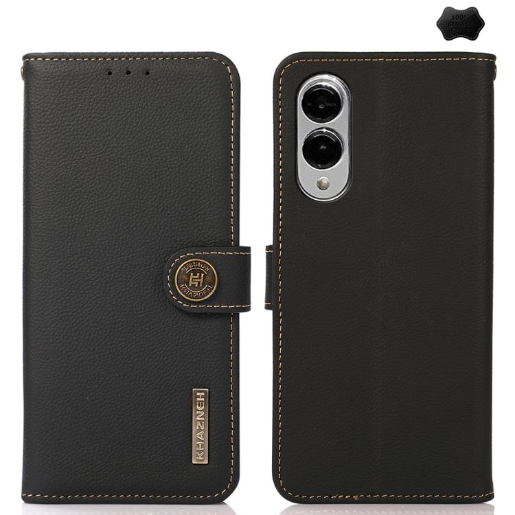 For Samsung Galaxy S25 Edge 5G KHAZNEH Custer Genuine Leather RFID Phone Case(Black) - Galaxy S25 Edge 5G Cases by buy2fix | Online Shopping UK | buy2fix