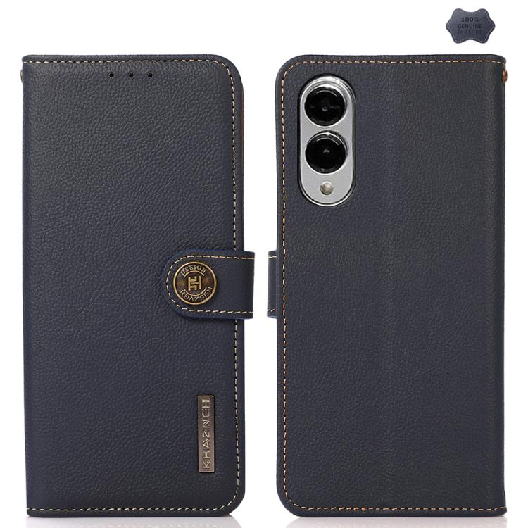 For Samsung Galaxy S25 Edge 5G KHAZNEH Custer Genuine Leather RFID Phone Case(Blue) - Galaxy S25 Edge 5G Cases by buy2fix | Online Shopping UK | buy2fix