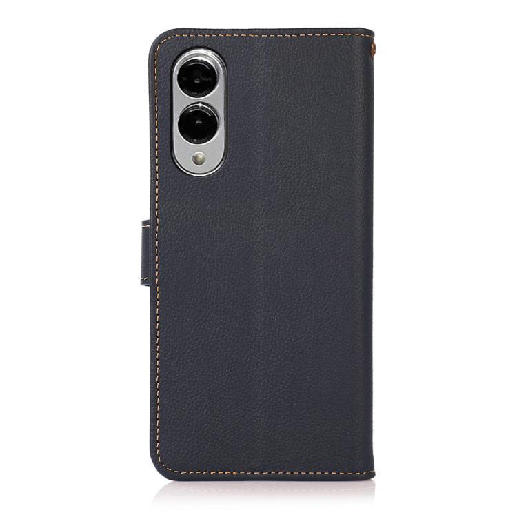 For Samsung Galaxy S25 Edge 5G KHAZNEH Custer Genuine Leather RFID Phone Case(Blue) - Galaxy S25 Edge 5G Cases by buy2fix | Online Shopping UK | buy2fix