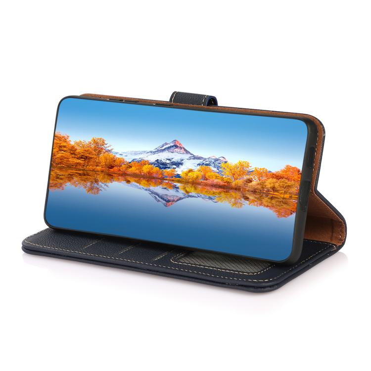 For Samsung Galaxy S25 Edge 5G KHAZNEH Custer Genuine Leather RFID Phone Case(Blue) - Galaxy S25 Edge 5G Cases by buy2fix | Online Shopping UK | buy2fix