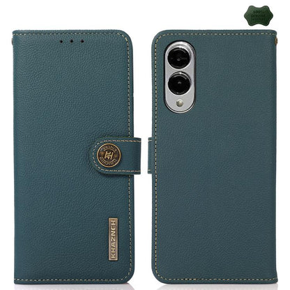 For Samsung Galaxy S25 Edge 5G KHAZNEH Custer Genuine Leather RFID Phone Case(Green) - Galaxy S25 Edge 5G Cases by buy2fix | Online Shopping UK | buy2fix
