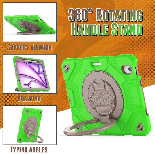 For iPad Air 11 2025 / 2024 Spider Rotation Handle Silicone Hybrid PC Tablet Case(Coffee Green) - iPad Air 11 2025 / 2024 Cases by buy2fix | Online Shopping UK | buy2fix