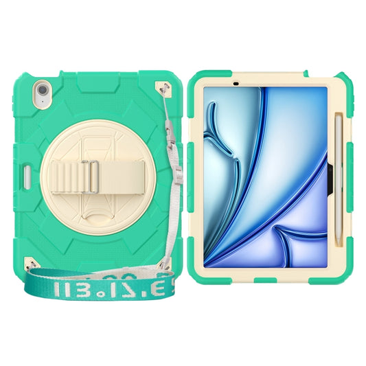 For iPad Air 11 2025 /  2024 Spider Hand Grip Turntable Stand Tablet Case(Cyan Gold) - iPad Air 11 2025 / 2024 Cases by buy2fix | Online Shopping UK | buy2fix