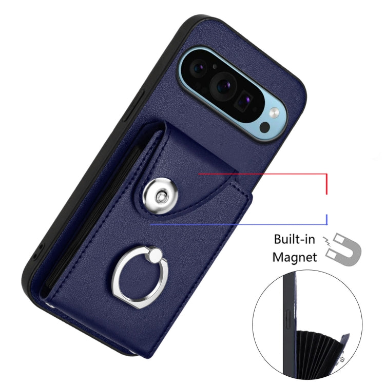 For Google Pixel 9 / 9 Pro Organ Card Bag Ring Holder Phone Case with Long Lanyard(Blue) by buy2fix