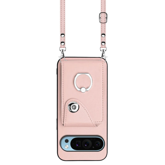 For Google Pixel 9 / 9 Pro Organ Card Bag Ring Holder Phone Case with Long Lanyard(Pink) by buy2fix