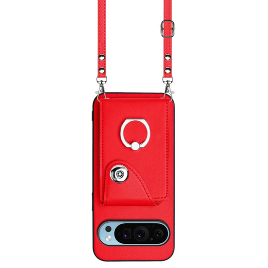 For Google Pixel 9 / 9 Pro Organ Card Bag Ring Holder Phone Case with Long Lanyard(Red) by buy2fix