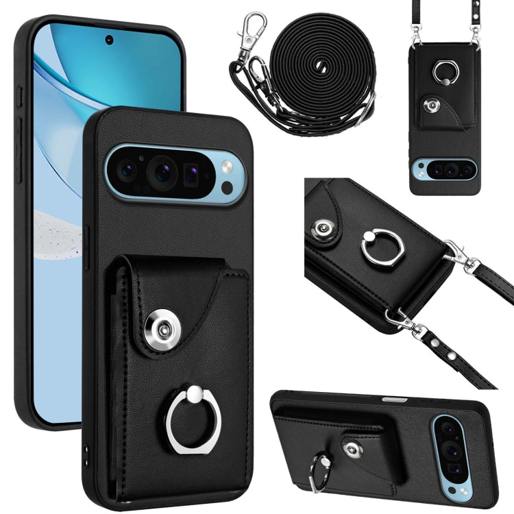 For Google Pixel 9 Pro XL Organ Card Bag Ring Holder Phone Case with Long Lanyard(Black) by buy2fix