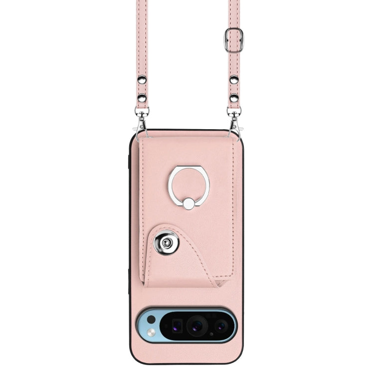 For Google Pixel 9 Pro XL Organ Card Bag Ring Holder Phone Case with Long Lanyard(Pink) by buy2fix